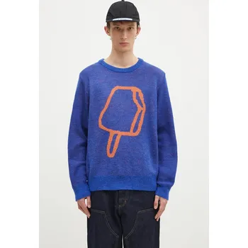 Pánský svetr Svetr z vlněné směsi ICECREAM Popsicle Crewneck modrá barva, IC24436 55X, vel. M