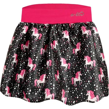 Dívčí sukně Dětská atlasová sukně - vzor 01 - černá - jednorožci 104 - 110