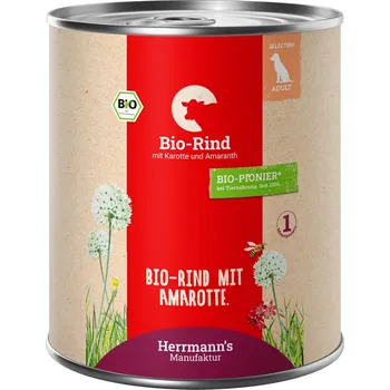 12x800g Herrmann´s menu Bio-Sensitive - Bio hovězí maso s bio mrkví a bio amarantem