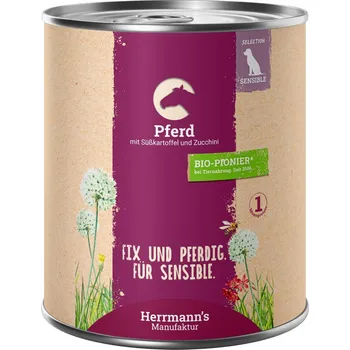 6x800g Herrmann´s Menu Bio-Sensitive - koňské s bio batáty a bio cuketou