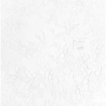 Vyšívaný tyl krémový, drobné flitry, našívané kytky, š.145