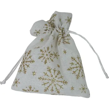 Dárková taška Dárkový sáček látkový bílý s vločkami 20*15 cm 8700011