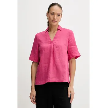 Dámská halenka Lněná halenka United Colors of Benetton dámská, růžová barva, hladká, 5BMLDQ0B6 42X, vel. L