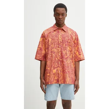 Pánská košile Bavlněná košile Marcelo Burlon Aop Mech Bowling Shirt Orange Burgundy CMGG002S25FAB0012028 oranžová 22X, vel. S