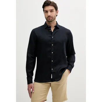 Pánská košile Lněná košile Liu Jo pánská, tmavomodrá barva, regular, s klasickým límcem, QA5097 T4359 QA5097.T4359 59X, vel. 40