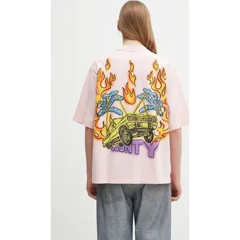 Pánské tričko Bavlněné tričko Marcelo Burlon County Flame Boxy T-Shirt Pink Red CMAA05AS25JER0073025 růžová 30X, vel. L