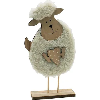 Velikonoční dekorace Dekorační ovečka s plyšem a srdíčkem 4000004