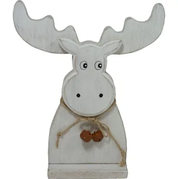 Vánoční dekorace Sob dřevěný s rolničkou 22cm 2009238