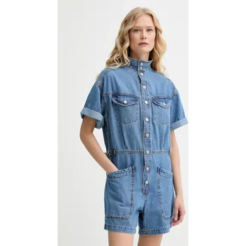 Dámský overall Džínový overal Levi's SS SURPLUS ROMPER modrá barva, s límečkem, 001WI 55X, vel. M