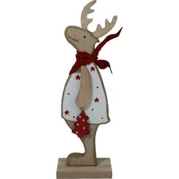 Vánoční dekorace Dekorace dřevěná sobík s červenou šálou 21cm 2009303
