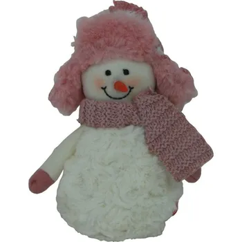 Vánoční dekorace Sněhulák závěsný s růžovou čepicí 14cm 3000057