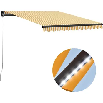 Markýza Ručně zatahovací markýza s LED světlem 300 x 250 cm žluto-bílá Žlutá 3055222