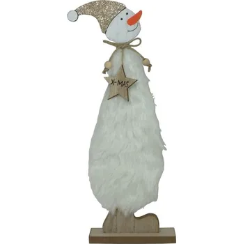 Vánoční dekorace Dřevěná dekorace sněhulák v kožichu 31cm 2009338