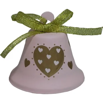 Vánoční dekorace Vánoční zvonek plechový růžový se srdcem 6,5cm 3003284