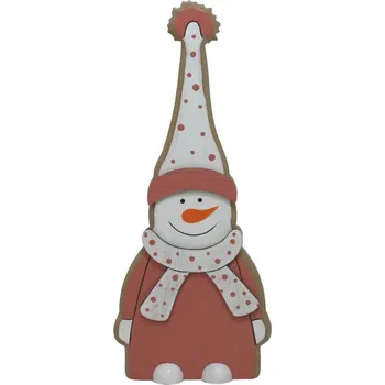 Vánoční dekorace Dřevěná dekorace sněhulák růžový XL 35cm 2009323