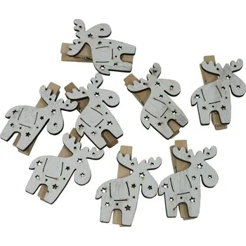 Vánoce Dřevěné kolíčky bílí sobi 9 ks 3001817