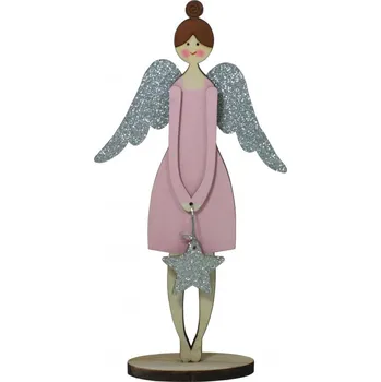 Vánoční dekorace Dekorace dřevěná andělka růžová 2009285