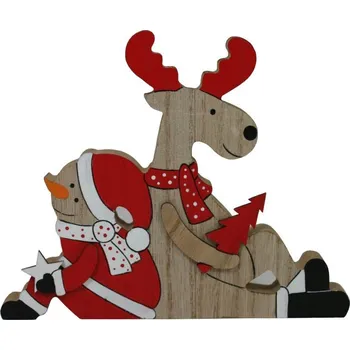 Vánoční dekorace Dřevěná dekorace sobík a sněhulák 19 cm 2009333