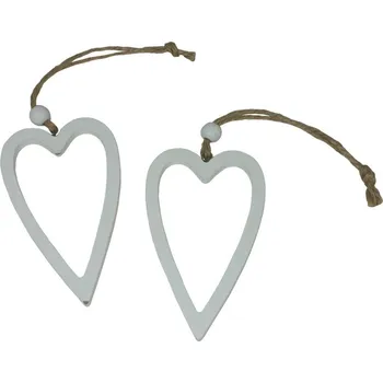 Dekorace srdce dřevěné 2 ks bílé 2001317