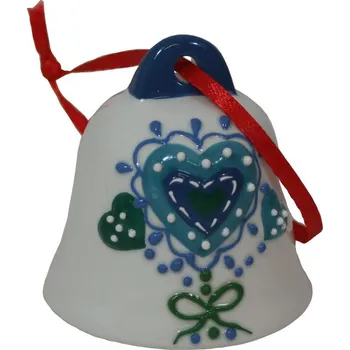 Vánoční dekorace Vánoční zvonek keramický s modrým srdcem 5cm 3003330