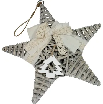 Vánoční dekorace Hvězda ratan zdobená šedá 30cm 3003345