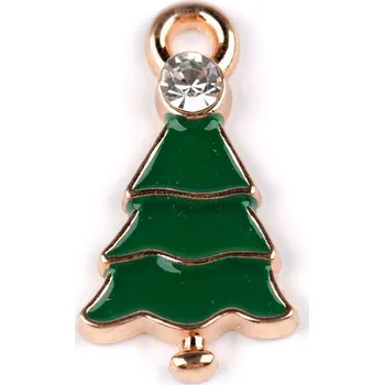 Přívěsek Kovový přívěsek / taháček na zip vánoční stromeček, malé, 2 zelená broušený kámen