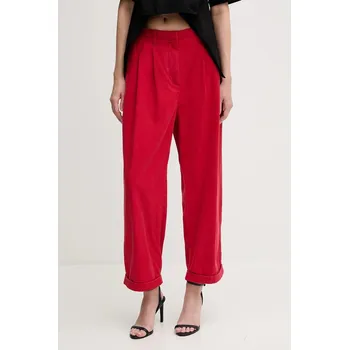 Dámské kalhoty Kalhoty Tommy Hilfiger dámské, červená barva, široké, high waist, WW0WW45589 33X, vel. 38