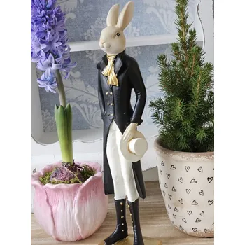 Dekorace králík elegán v černém fraku s kloboukem - 9*7*34 cm