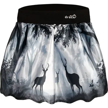 Dívčí oblečení Dětská atlasová sukně - vzor 05 - černý - jeleni v lese 104 - 110