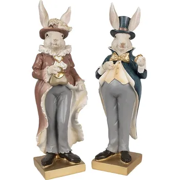 Dekorace králík ve zdobném kabátě a hodinkami - 10*8*30 cm