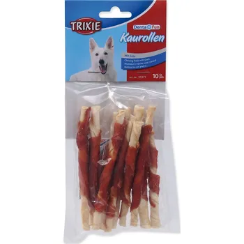 Pamlsek pro psa Pochoutka Trixie DentaFun buvolí kůže obalená kachním, rolky 10ks 80g