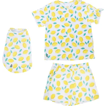Pro psa TIAKI ladící rodičovské pyžamo L a tričko pro psa s délkou zad 30 cm, citronová