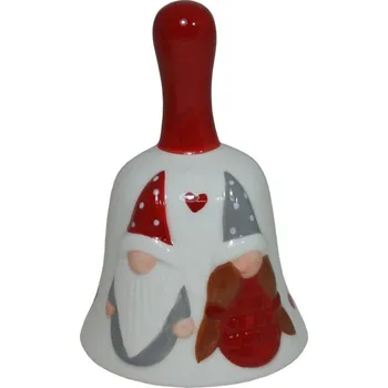 Vánoční dekorace Vánoční zvonek keramický skřítci 6,5*10cm 3003322