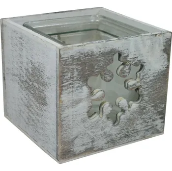 Vánoční svícen Svícen vločka s patinou 12*12cm 9305121