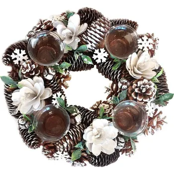 Vánoční dekorace Goba s.r.o. Adventní vánoční věnec šiškový bílé květy 32 cm 3001237