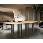 DELIFE Jídelní stůl Edge oválný 280x130x2,5 dub přírodní pilíř nerezová ocel kartáčovaná Flow-Edge