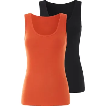 esmara® Dámské vroubkované tílko, 2 kusy (černá/oranžová, XS(32/34))