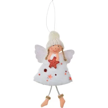 Vánoční dekorace Bílá látková závěsná dekorace anděl s hvězdičkou - 8*3*15 cm