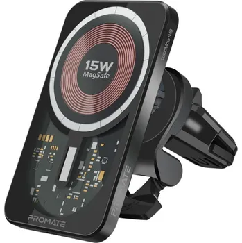 Držák pro GPS Bezdrátová nabíječka / držák do auta PROMATE pro Apple iPhone - podpora MagSafe - průhledná / černá