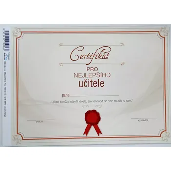 Certifikát pro nejlepšího učitele - pevný papír