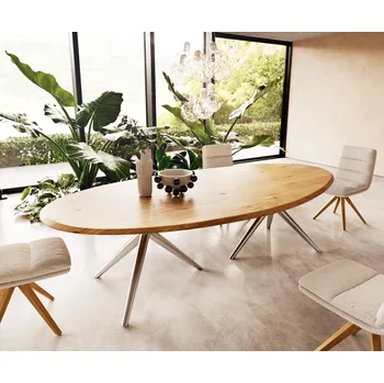 Jídelní stůl DELIFE Jídelní stůl Edge oválný 280x130x2,5 dub přírodní Estelar kulatý nerezová ocel Flow-Edge