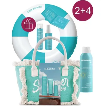 Vlasová regenerace Akce 2+4 Medavita SOLARICH SET taštička modrá, sprej SPF30 +ZDARMA 4 dárky