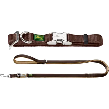 Vodítko pro psa Sparpaket: Hunter Trainingsleine Neopren Braun/Karamell Führleine Neopren + Halsband Vario Basic Alu-Strong L Hund