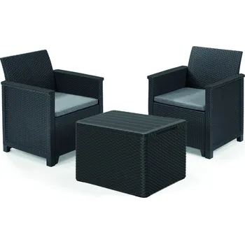 Zahradní dekorace KETER Zahradní set pro 2 osoby s úložným stolkem ELODIE, Grafit