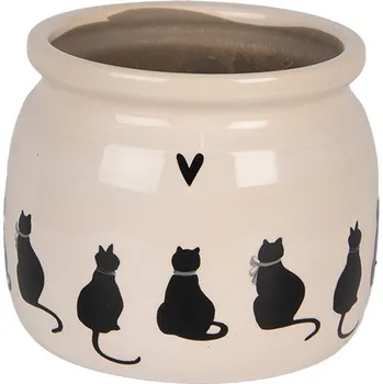 Květináč Béžový obal na květináč s kočkami a srdíčkem Dog&Cat M - Ø 16*13 cm