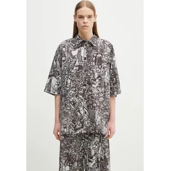 Pánská košile Bavlněná košile Marcelo Burlon Aop Mech Bowling Shirt Dark Grey Medium CMGG002S25FAB0010706 šedá 90X, vel. S