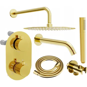 Vodovodní baterie Mexen Kai DR70 podomítková vanovo-sprchová sada s dešťovou sprchou 30 cm, zlatá - 77602DR70301-50 Podomítkové vanové systémy
