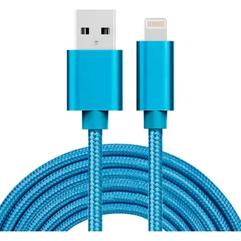 Datový kabel Synchronizační a nabíjecí kabel - Lightning pro Apple zařízení - tkanička - kovové koncovky - modrý - 3m