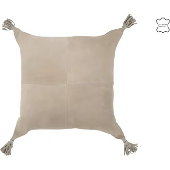 Dekorativní polštářek Šedý kožený polštář se střapci Tasse - 45*8*45 cm