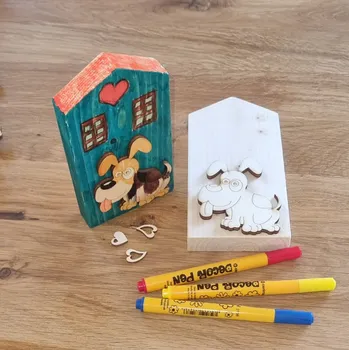 kreativní sada Dřevěný domeček a pejsek - polotovar k dotvoření